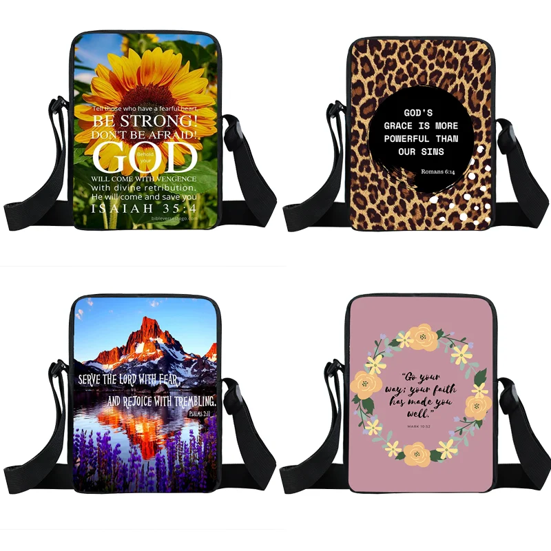 Christian Bible Verse Print Shoulder Bag Women God He Will Sustain You Floral Messenger Bags Canvas Crossbody Bag Gift