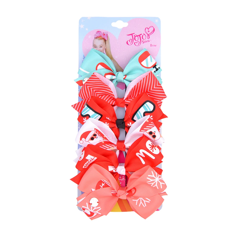 6Pcs/Set Christmas Printing JoJo Bows Hair Clip For Kids Girls Jojo Siwa Printed Ribbon Bows Hairpins Headwear Hair Accessories