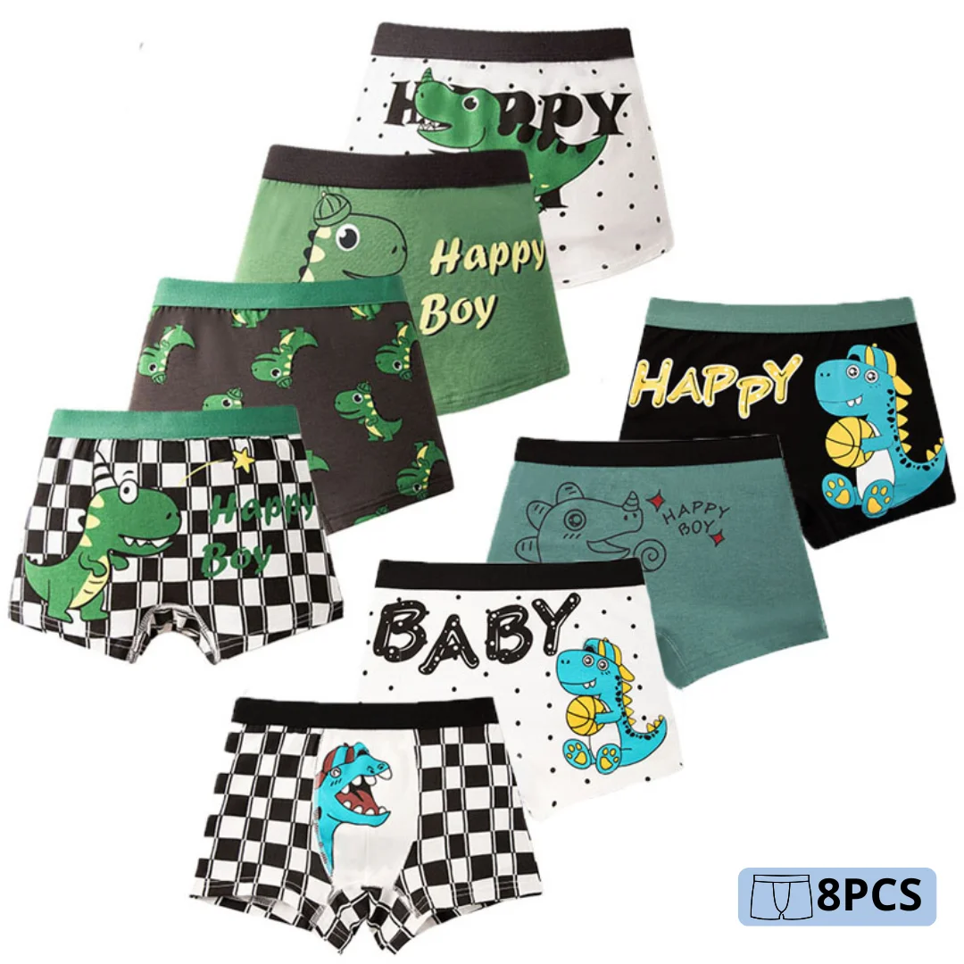 4/8 Pieces Dinosaur Pattern Printed Boys Boxer Briefs High Quality Cotton Kids Boxers Breathable Children Underwear For 3-12T
