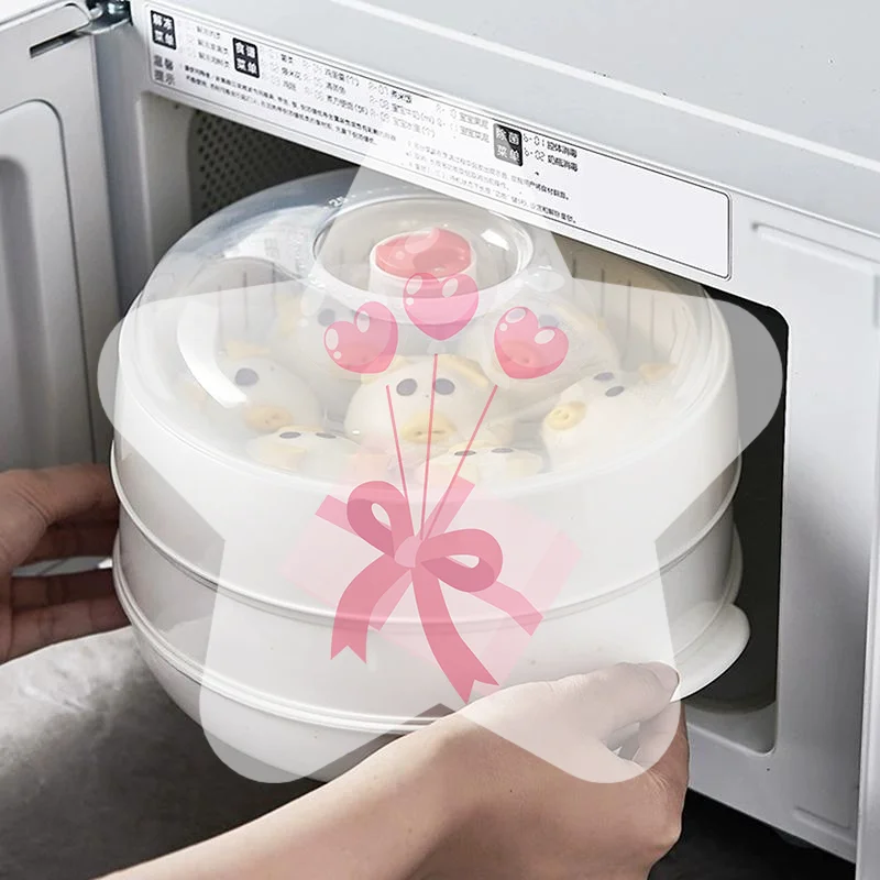 Microwave Food Steamer Food Grade Heat Resistant Plastic Steaming Tray Set for Daily Cooking Meal Reheating