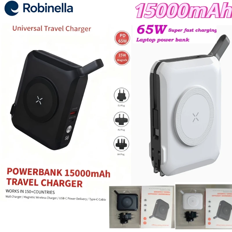 

New 15000Mah Multifunctional Magnetic Wireless Power Bank 65W Fast Charging AC Wall Plug-in 5-in-1 Mobile Power Supply