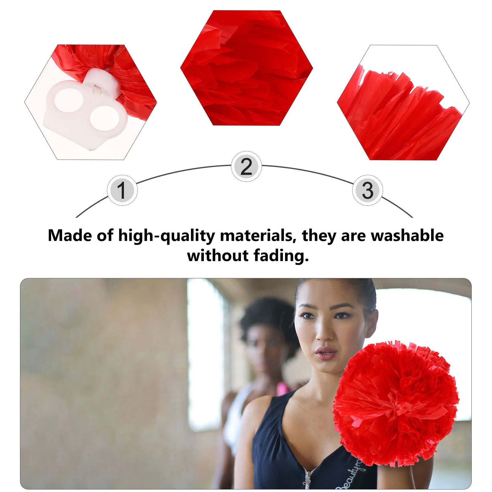 

2Pcs Cheer Pom Poms Red Lightweight Plastic Game Cheerleading Accessory Dance Hand Flower Poms Cheer