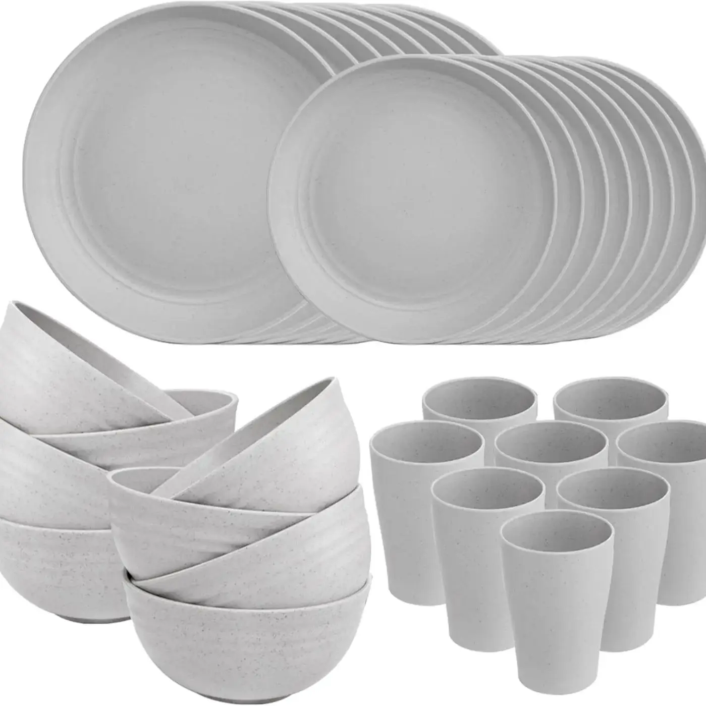 Supernal Wheat Straw Dinnerware Sets,Gray Plates and Bowls Sets,Reusable Dinnerware Set,8pcs Plates,4pcs Bowls,4pcs Cups