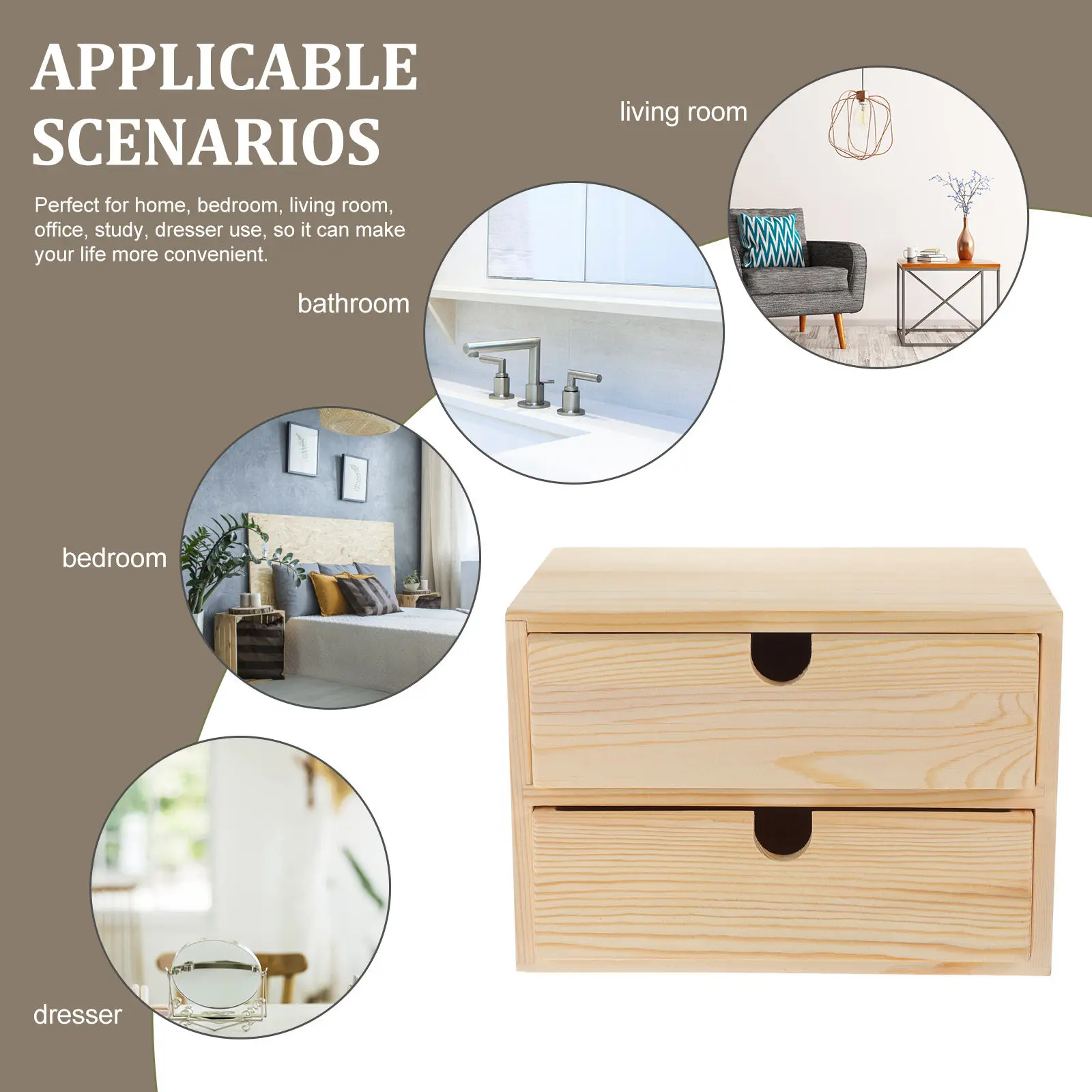 

Wooden Drawer Style Jewelry Box Natural Wood Desktop Organizer Tabletop Storage Box Large Capacity Office Stationery Storage