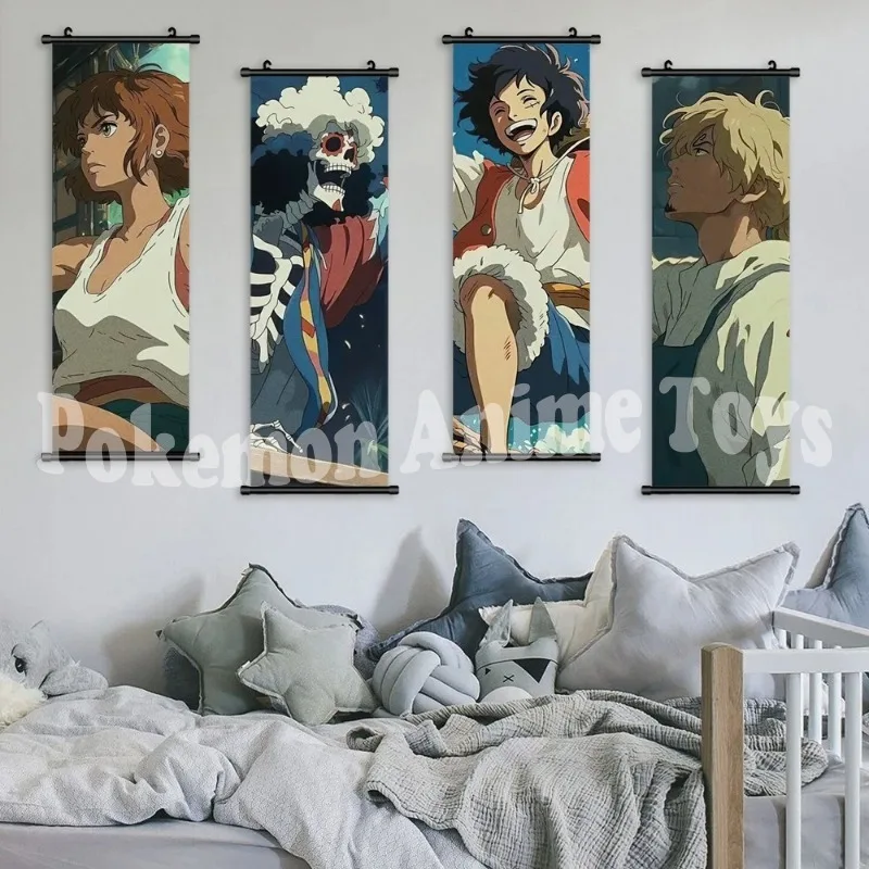 HD Print Luffy Picture ONE PIECE Poster Anime Canvas Usopp Zoro Wall Art Painting Hanging Scrolls Cartoon Modular for Home Decor