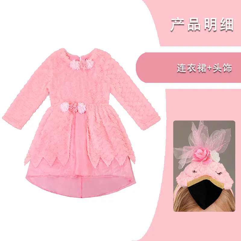 Desenhos animados personagem cosplay vestido para meninas, bonito rosa flamingo, festa de carnaval, animais Halloween traje