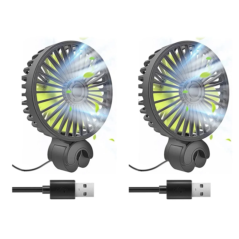 

2X Car Cooling Fan, USB Backseat Auto Rear Seat Fan 3 Speed Vehicle Clip Fan For Car Vehicle Truck Van SUV RV Boat Bus