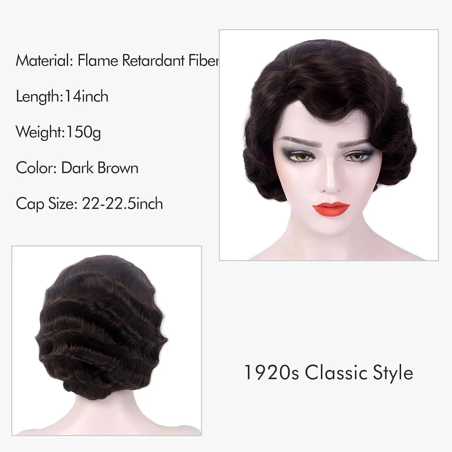 Cosplay Classic, Elegant Vintage-Inspired Curly Wig for Women - Short, Water Ripple Style with Bangs, High-Temperature Synthetic
