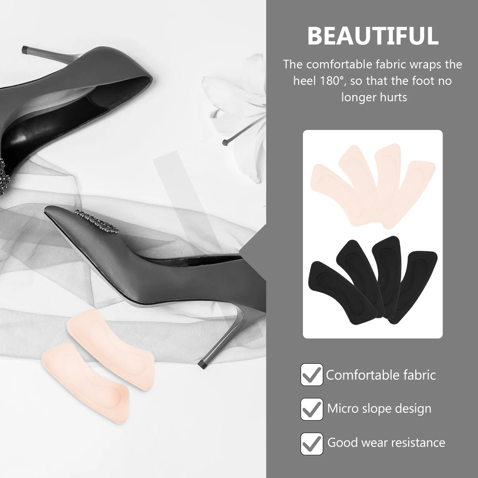 

4Pairs Heel Cushion Inserts Durable Soft Decompression Foot Pads Anti-Wear Shock Absorbing Heel Protectors for Comfortable