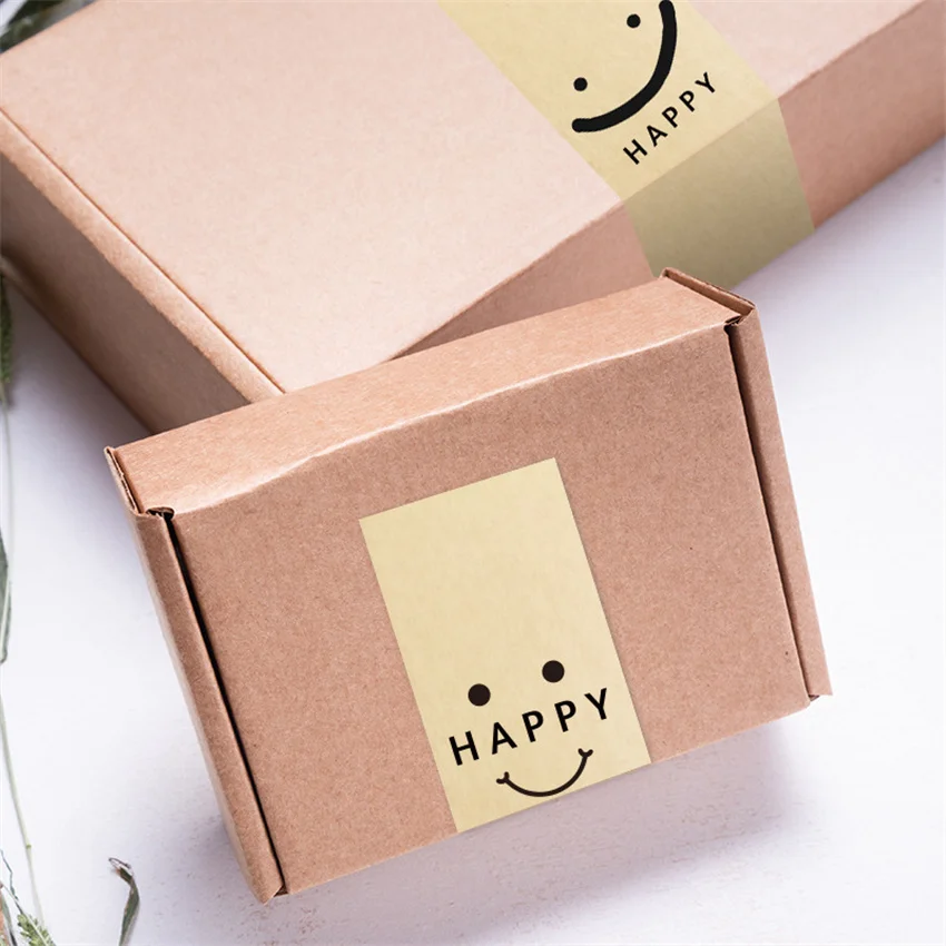 50 pezzi rettangolo Happy Smile carta kraft grazie adesivi etichette adesive per confezione regalo fai da te decorazione di compleanno di nozze