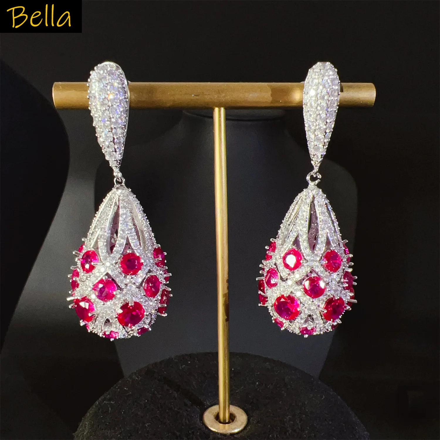 

fushia Earrings big tear drop pendant silver gold color blue multicolor oval ball drop earrings Wedding Bridal Dinner Party