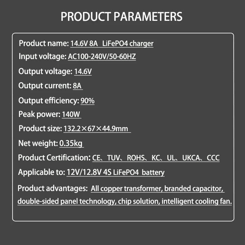 14.6V 8A Charger 4 Series LiFePO4 Battery 12.8V LiFePO4 Battery Charger
