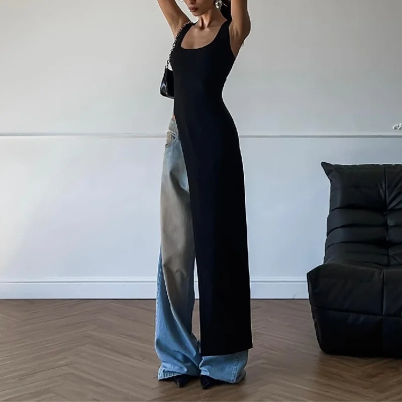 لاموسا لانگ ٹینک ٹاپس y2k کپڑے خواتین کے آرام دہ اور پرسکون ٹھوس رنگ بغیر آستین کے غیر متناسب ہیم ٹی شرٹ بنیان 2000 کی دہائی کے کپڑے اسٹریٹ ویئر