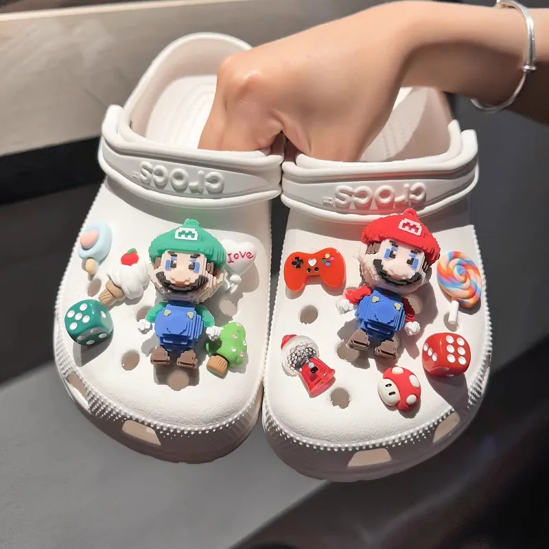 

12pcs Mario Shoes Accessories Kawaii Cartoon Hole Shoes Buckle Diy Decoration Removable Boy and Girl for Gifts