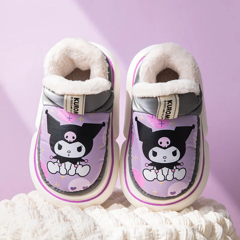 Sanrio Girl Slippers Winter Cartoon Water Proof Thicken Child Home Shoe Kuromi My Melody Cinnamoroll Parent Child Indoor Shoes