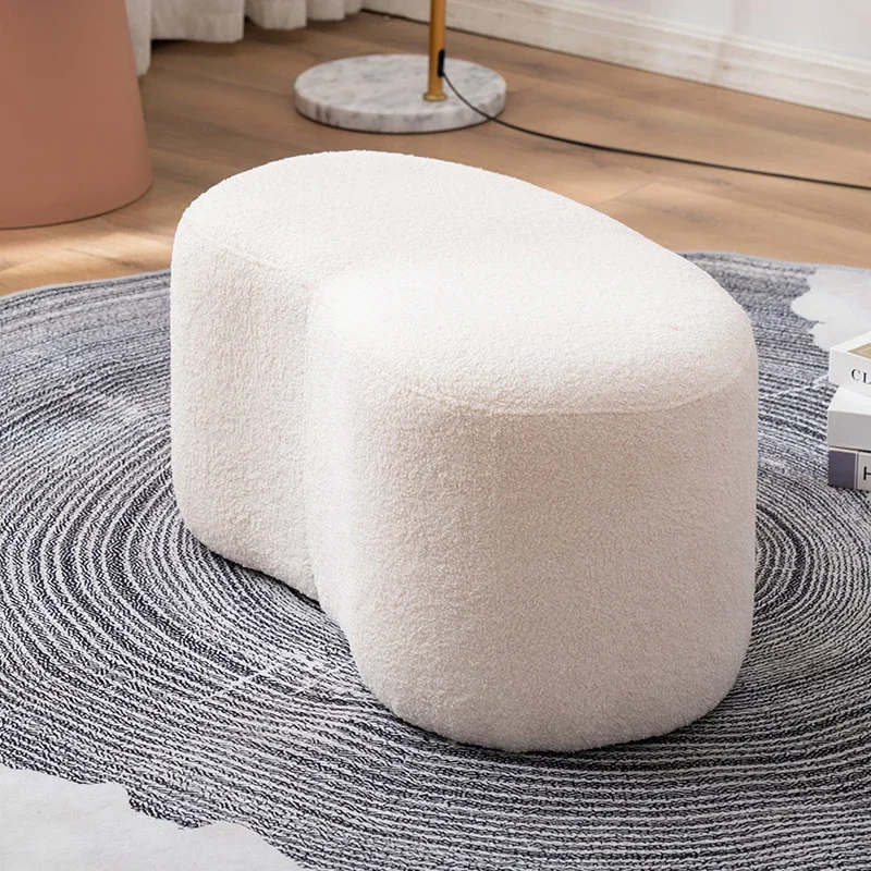 

Luxury Stool Lamb Changing Wool Foot Stool Bedroom Pouf Nordic Shoe Ottoman Creative Design Living Room Floor Sofa Bench