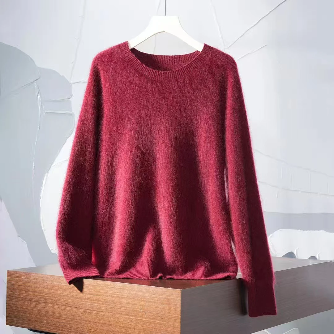 Maglioni girocollo in lana peluche da donna Maglioni basic con scollo a O Maglioni lunghi in lana spazzolata con lanugine 2025 Nuovo autunno inverno