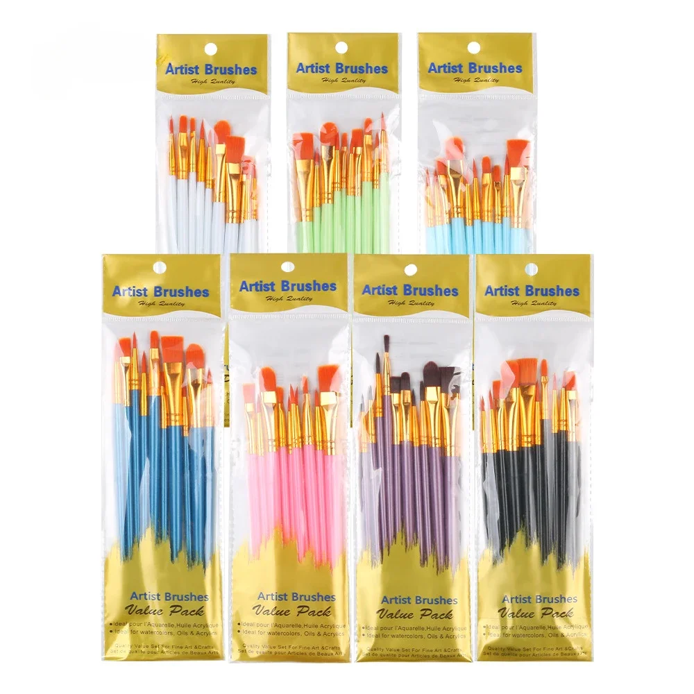 10pc Paint Brushe Set Nylon Painting Brush Short Rod Oil Acrylic Brush Watercolor Pen High Quality Professional Art Supplies