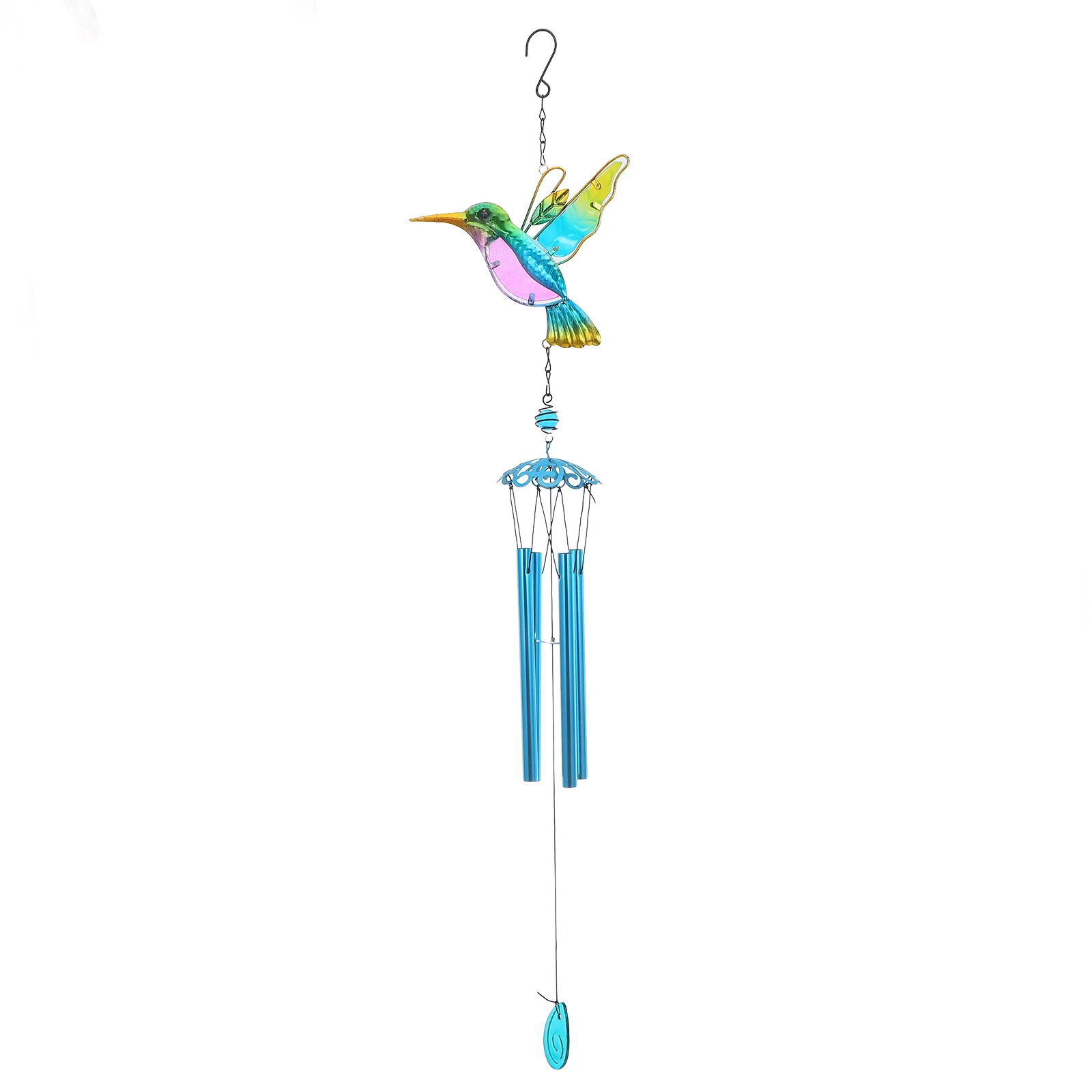 

Glass Painted Chimes Sky Blue Iron Hummingbird Gifts Balcony Balcony Wind Bell nament Outdoor Garden Decoration