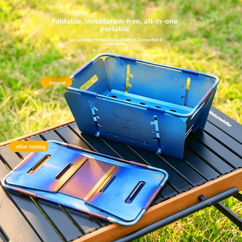 Outdoor Pure Titanium Barbecue Grill Integrated Installation-free Second Folding BBQ Picnic Lightweight Wood Carbon Skewer Grill