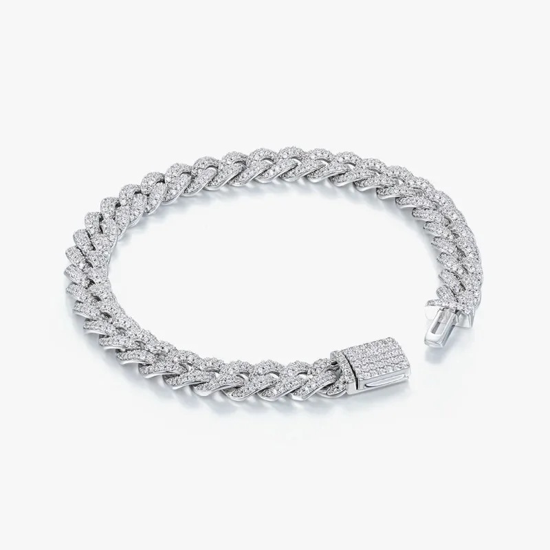 Hot Sale S925 Sterling Silver D Color Moissanite 8mm Full Set Cuban Chain Internet celebrity fashion trend bracelet