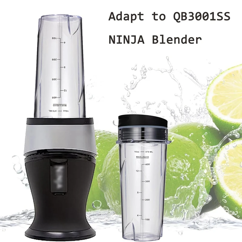 16Oz Replacement Cups For Ninja QB3001SS Fit Compact Personal Blender, With Lids- 2 Pack