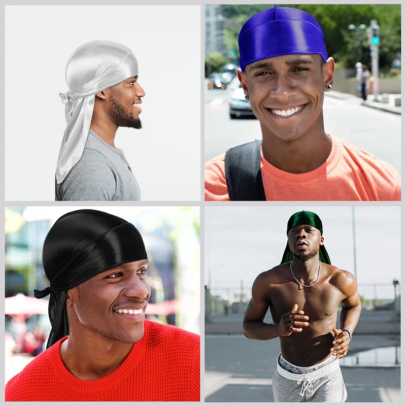 3PCS/LOT Long Durag Silk Satin Bandanas Cap Turban Hat Wigs Biker Headwrap Chemo Cap Pirate Hat Men Women Hair Accessories