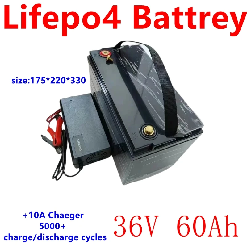 

waterproof 36V 60AH Lifepo4 battery with BMS for 3000w 1500W scooter bike Tricycle Solar backup power golf cart +10A charger