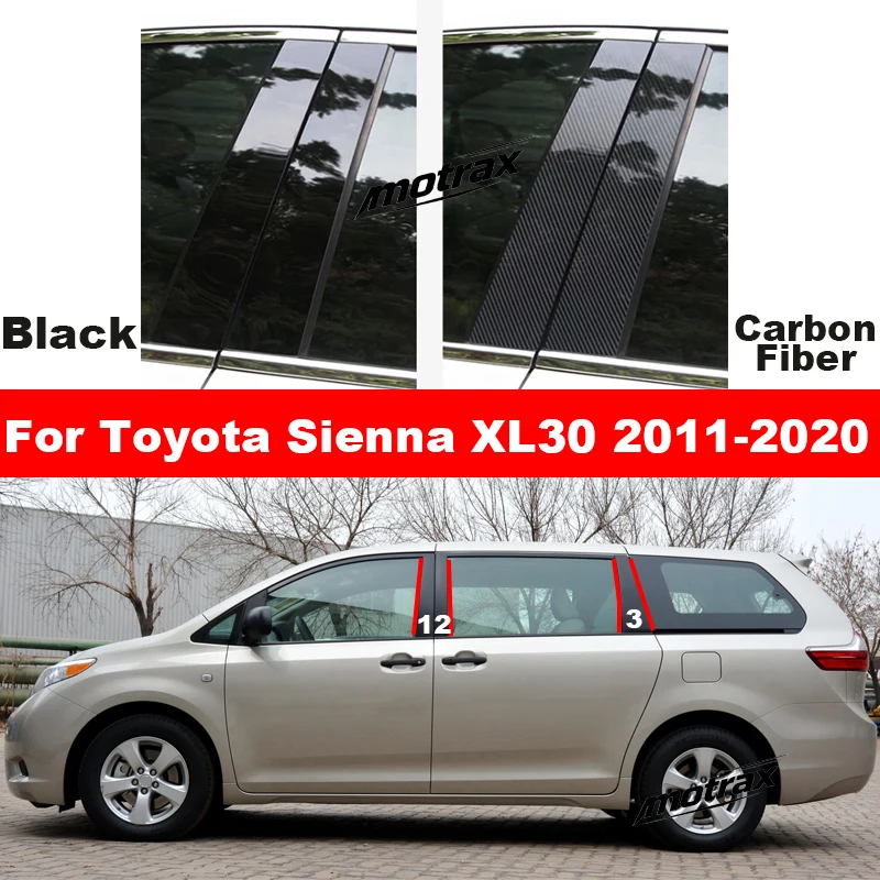 Car Central Window Pillar Posts Door Trim Cover Stickers Decal for Toyota Sienna XL30 2011-2020 Exterior Accessories