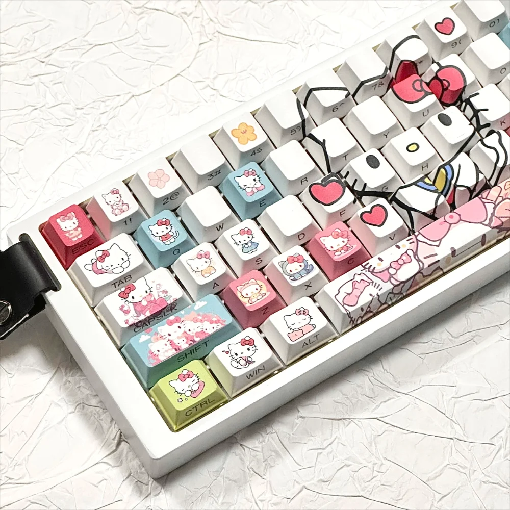 

Cute Kitten Keycap PBT Cherry 82 Key Side Engraved Translucent Keycap Compatible with 60/63/68 Mechanical Keyboard