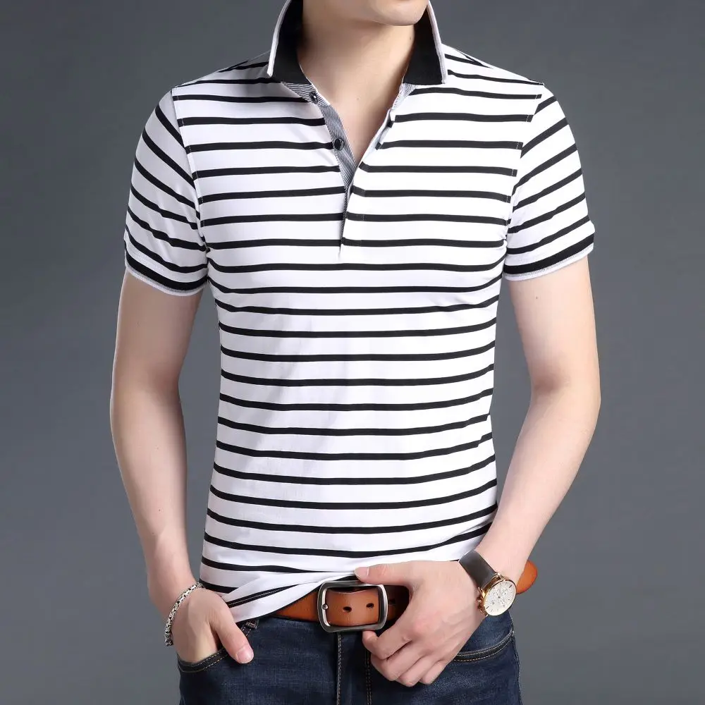 

COODRONY Two-Color Striped Polo-Shirt Moisture Absorption Breathable Short Sleeve Tops Summer Men Clothing Simple Casual W5554