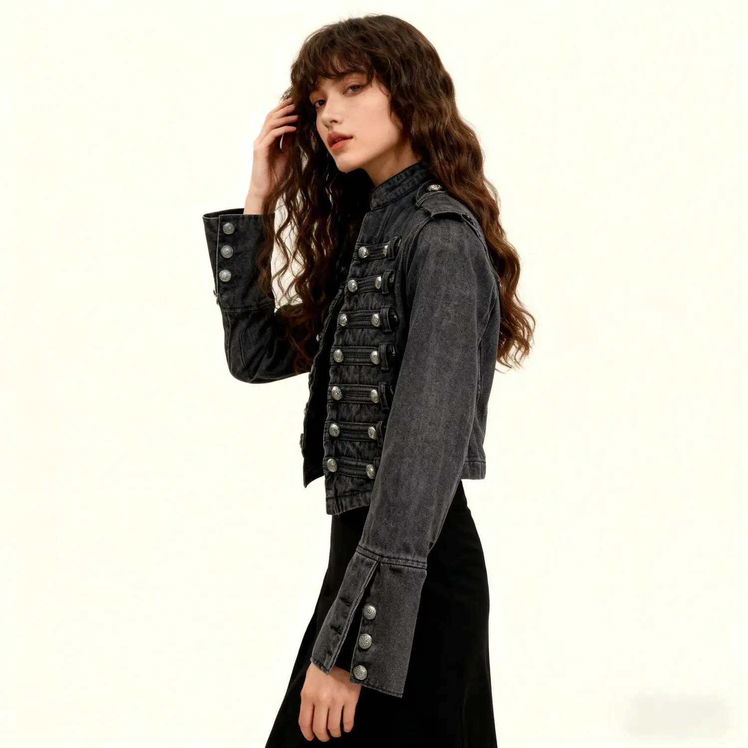 Women's Clothing Short Coat New Jeans Jacket Retro Button Design Slim Stand-up Collar Long Sleeves Denim Top Jacket Short Coat