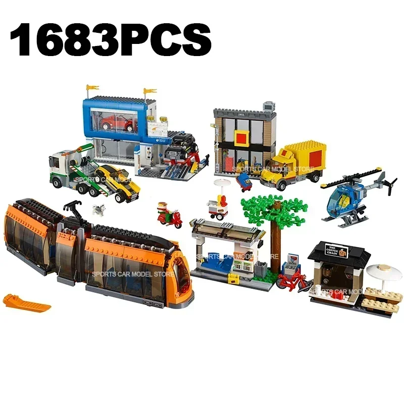 

1683PCS Helicopter Town Square Building Block Traffic Station City Street View Train 60097 Model Bricks Toy Kid Adult For Gifts