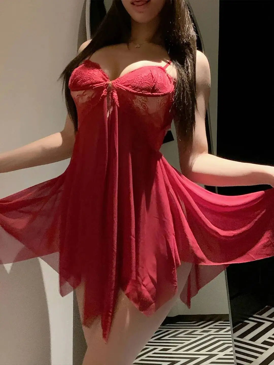 جديد مثير فستان الدانتيل شاش شفاف مثير الجبهة الشق فستان النوم عارية الذراعين العميق الخامس الحمالات بلا أكمام للنساء الرغبة النقية LJVJ #3