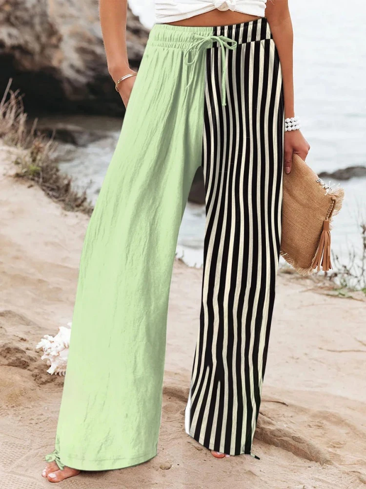 Spodnie damskie z szerokimi nogawkami, luźny krój, sznurki, nadruk kwiatowy 3D, wygodne, oddychające, modne, nowość 2025