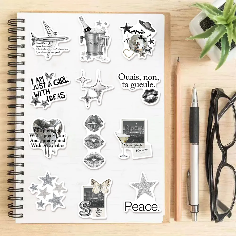 50 قطعة من ملصقات الكتابة على الجدران الإبداعية الجمالية الفضية المحظوظة DIY ملصقات القصاصات اليدوية للكمبيوتر اللوحي #3