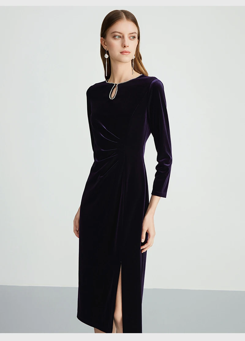 Vestido de mujer de terciopelo de seda natural pura, ropa de mujer de moda elegante y lujosa para ocasiones informales de negocios, suave y suave.