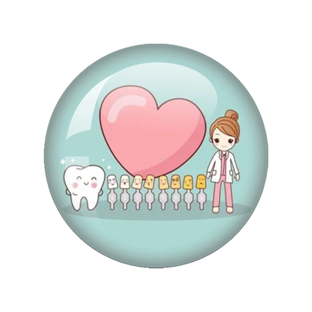 Cute Cartoon Dentist Round Glass Picture Made By Hand For Men And Women Dental Care Souvenirs Jewelry Making Findings