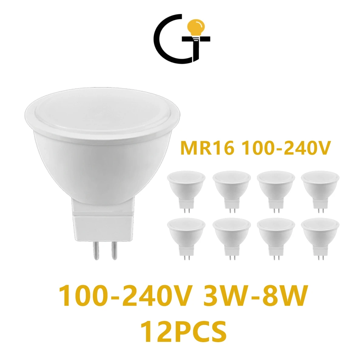 

12pcs Factory direct LED spot light MR16 100V-240V 3W 5W 6W 7W 8W high bright warm white light replace 50W 100W halogen lamp