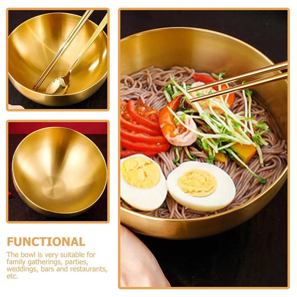 

Noodle Bowl Stainless Steel Salad Container Cold Dessert Storage Fruit Snack Food Multi function 20cm Golden Thickened
