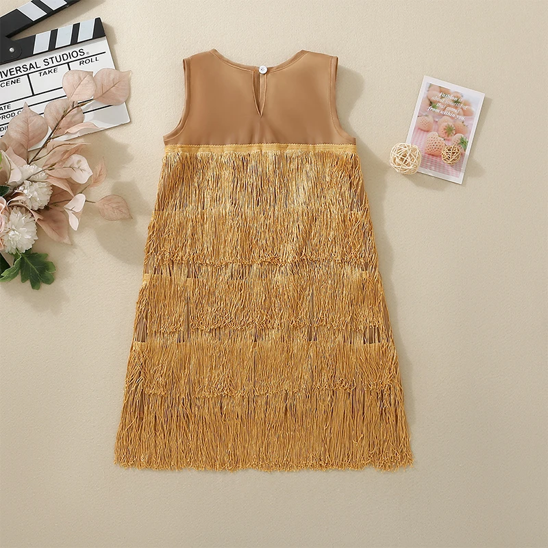 

Sleeveless Tassel Tank Dress for Little Girls with Round Neckline Princess Style Summer Dress for Kids Cute and Comfy Summer