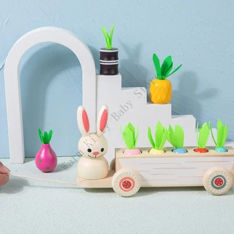 Montessori Baby Holz Puzzle Sortierung Spiel Kaninchen Pull Warenkorb und Karotte Passenden Spiel Für Baby Feinmotorik Pädagogisches Spielzeug