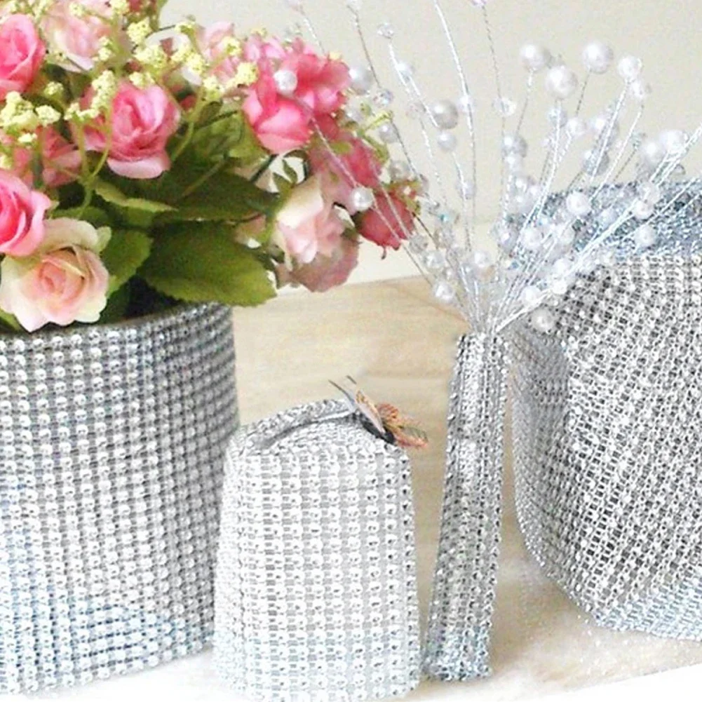 8/24 Rows Gold Silver Crystal Diamond Mesh Rhinestone Ribbon for Birthday Wedding DIY Home Decoration Cake Wrap Crystal Tulle