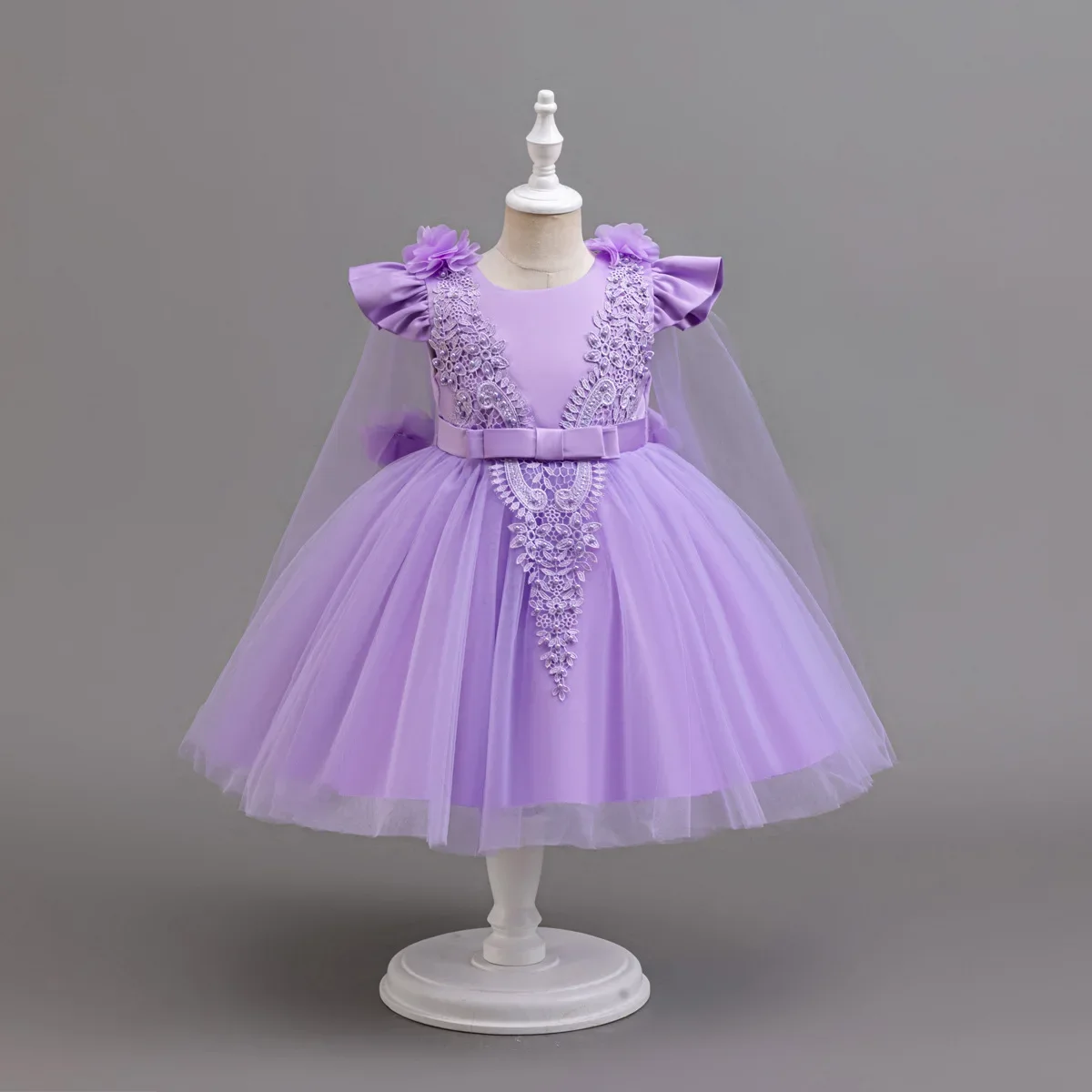 

Детское платье с цветочным принтом и рукавами на плечах, кружевная вышивка, тюлевая накидка с поясом и бантом, тюлевая юбка, детский наряд принцессы, платье для девочек