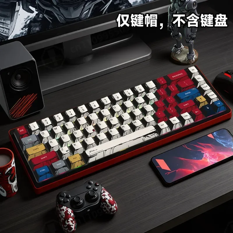 Russian Layout PBT Mechanical Keyboard Keycaps Comic Style Mixed Backlight Side Engraved Light Transmitting Keys