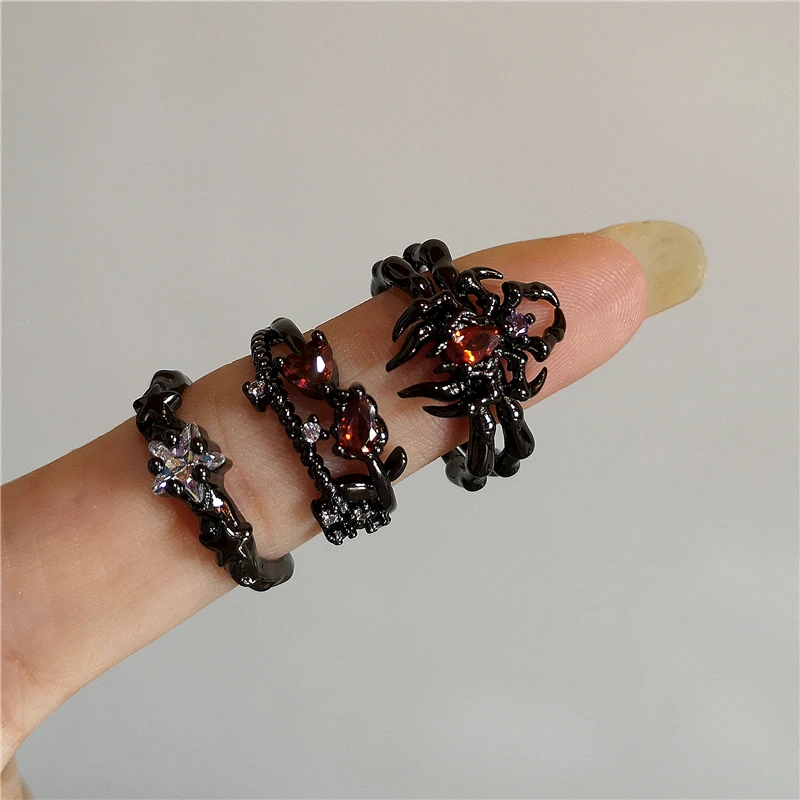 Vintage Goth Thorny Rose Couple Rings For Men Women Charm Irregularity Opening Stainless Steel Punk Finger Ring Biżuteria Y2k Gift — zdjęcie 4