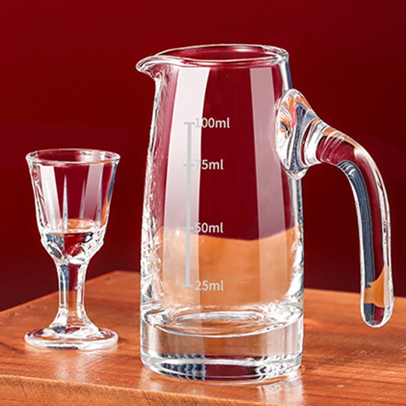 4oz European Whiskey Dispenser Baijiu Glass Pot with Handle Scale Transparent 100ml Household Vodka Cocktail Drinking Glasses