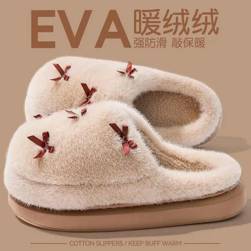 2026 New Women Cotton House Slippers Thick Sole Warm Fleece Lining Non Slip Autumn Winter Indoor Shoes view 3