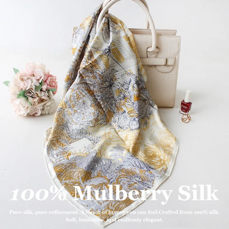 

Luxury Real Silk Hair Scarf 100% Mulberry Silk Square Scarf Women Hair Tie Bandana Headscarf Neck Designer Scarf Foulard Hijab