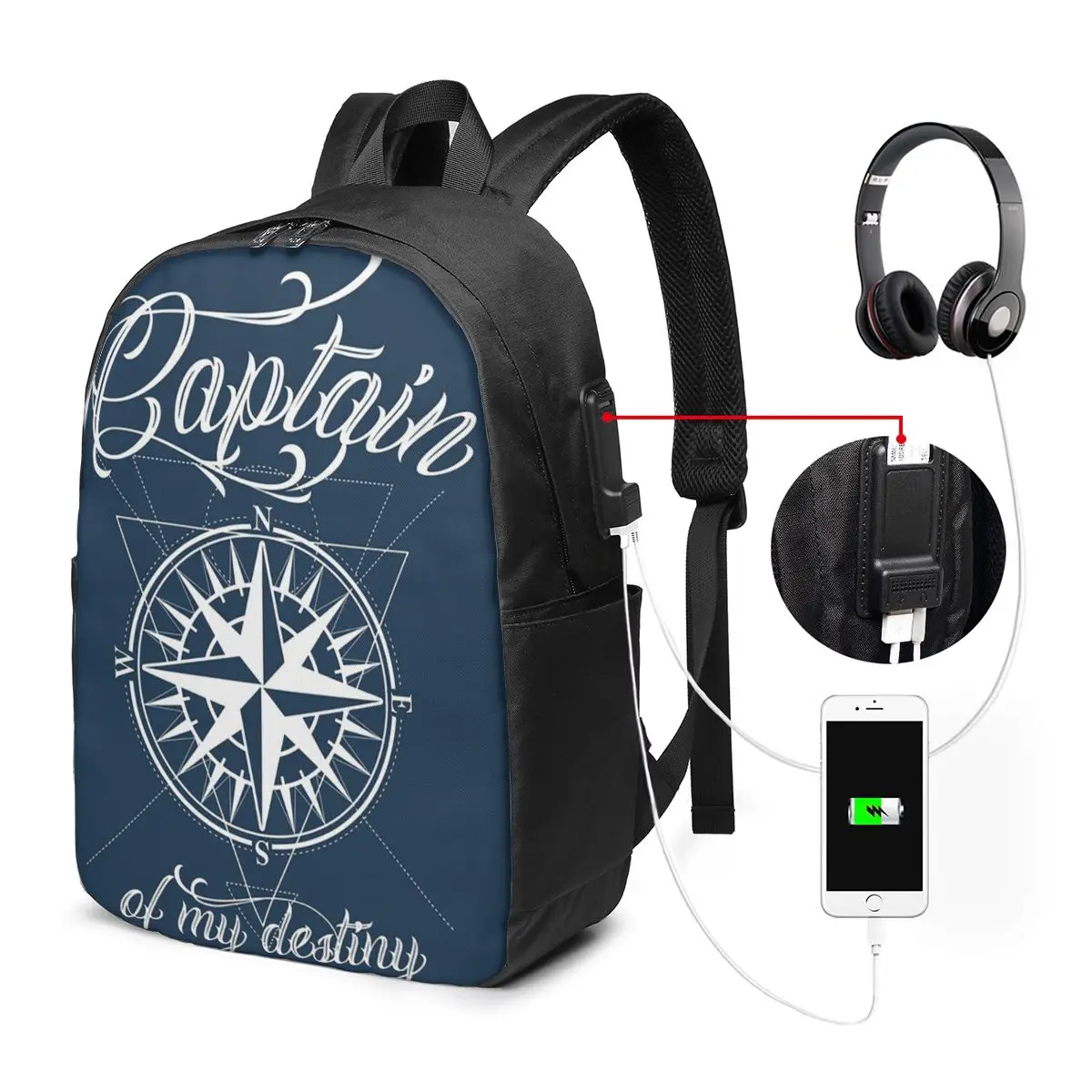 

Nautical Compass Captain Anchor Boat Backpack Travel Notebook Bag Computer College Student School Bag Laptop Shoulder Bags